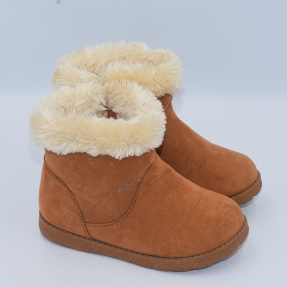 CAT & JACK, Faux Suede Fur Lined Zip Side Ankle Boots Warm Comfort Girl's Size 6 - Picture 2 of 8